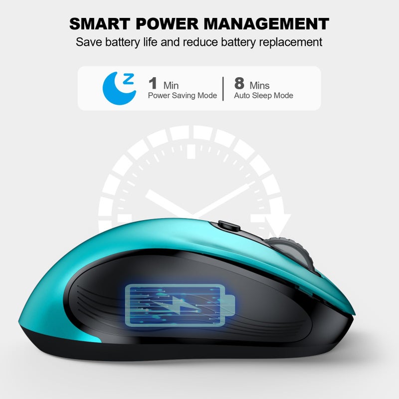 WisFox 2.4G Wireless Mouse for Laptop, Ergonomic Computer Mouse with USB Receiver and Type-C Adapter, 3 Adjustable Levels, 6 Button Cordless Wireless Mice for Windows Mac PC Notebook (Green) - Image 4